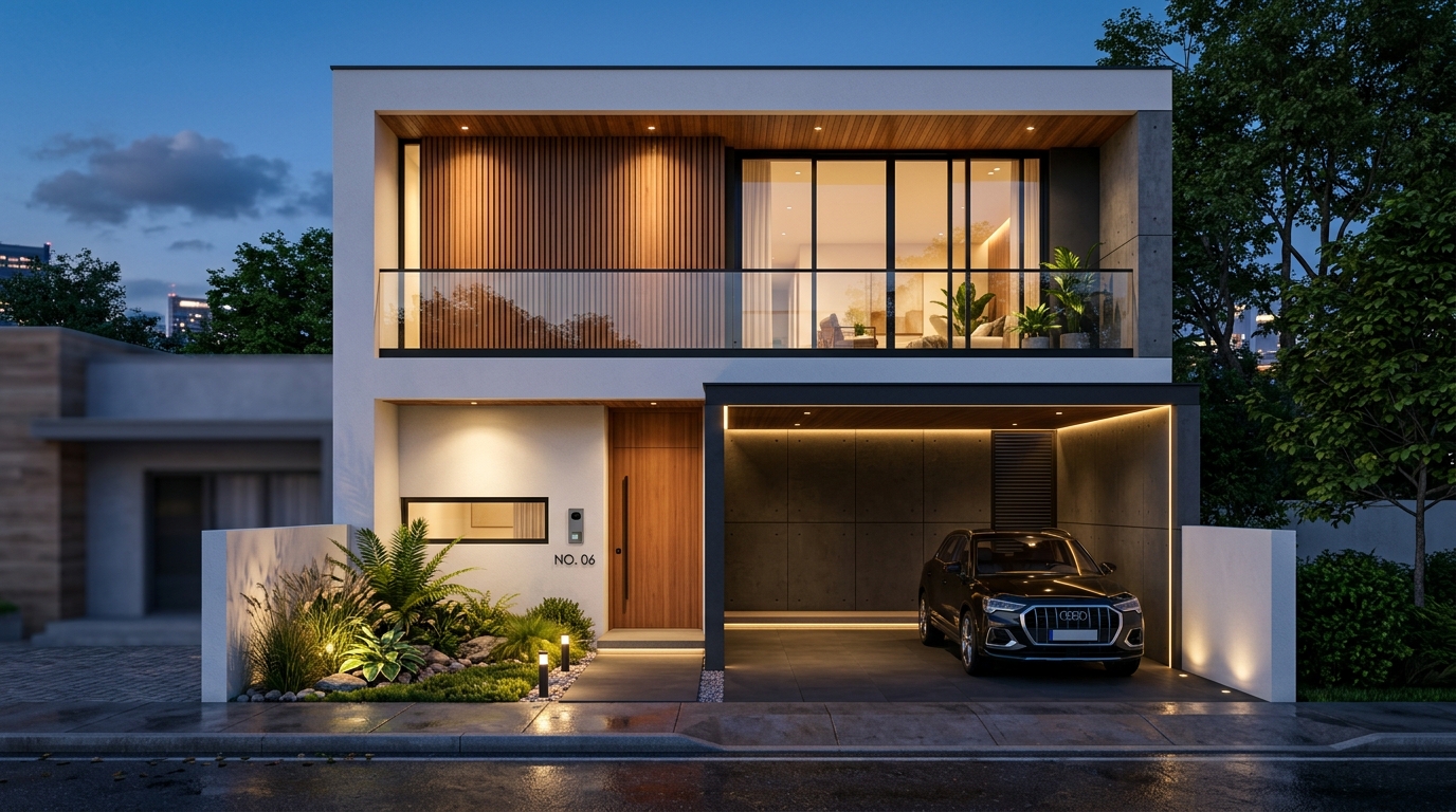 Tampak Depan Rumah Minimalis Modern 2 Lantai Zel & Hazel